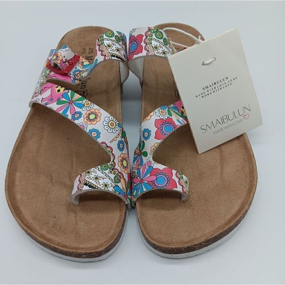 NWT SMAIBULUN Colorful White Strappy Slide Clog Sandals - Maibulun Size 12 - Picture 3 of 12